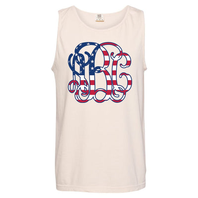 Monogrammed 'Vine American Flag' Big Print Comfort Colors Tank Top - United Monograms