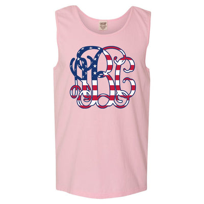 Monogrammed 'Vine American Flag' Big Print Comfort Colors Tank Top - United Monograms