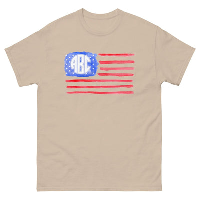 Monogrammed 'Watercolor American Flag' Basic T-Shirt - United Monograms