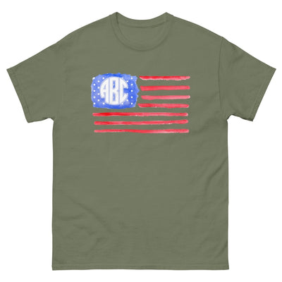Monogrammed 'Watercolor American Flag' Basic T-Shirt - United Monograms