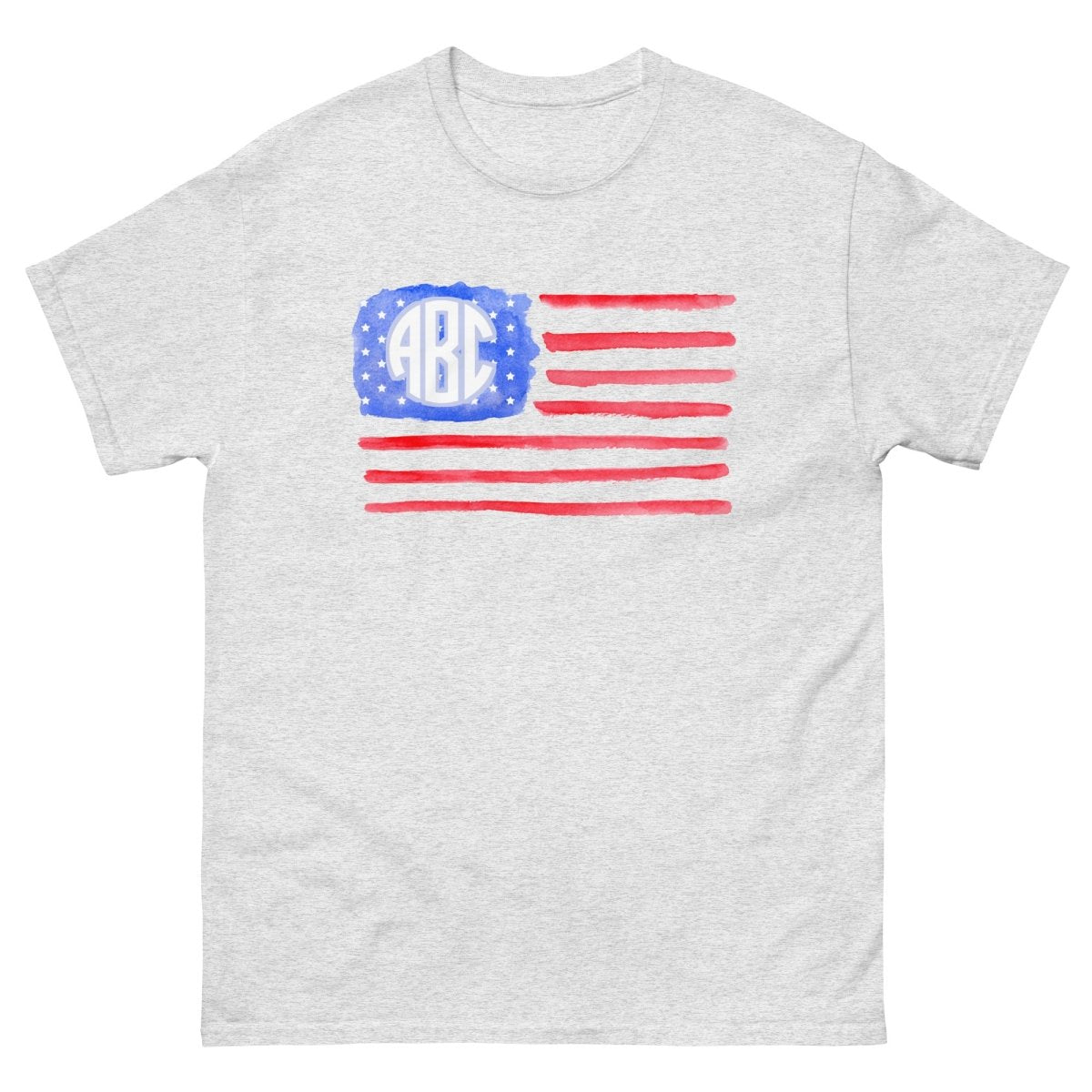 Monogrammed 'Watercolor American Flag' Basic T-Shirt - United Monograms