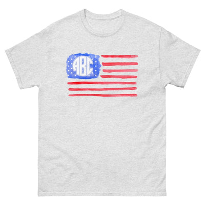 Monogrammed 'Watercolor American Flag' Basic T-Shirt - United Monograms