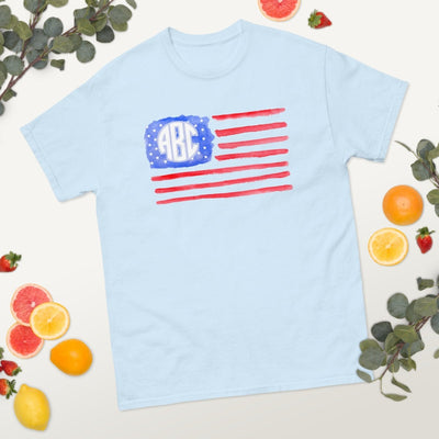Monogrammed 'Watercolor American Flag' Basic T-Shirt - United Monograms