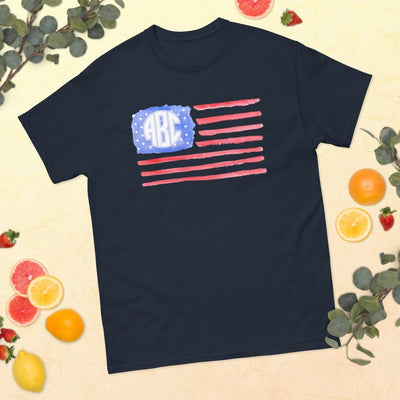 Monogrammed 'Watercolor American Flag' Basic T-Shirt - United Monograms