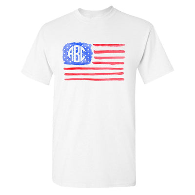 Monogrammed 'Watercolor American Flag' Basic T-Shirt - United Monograms