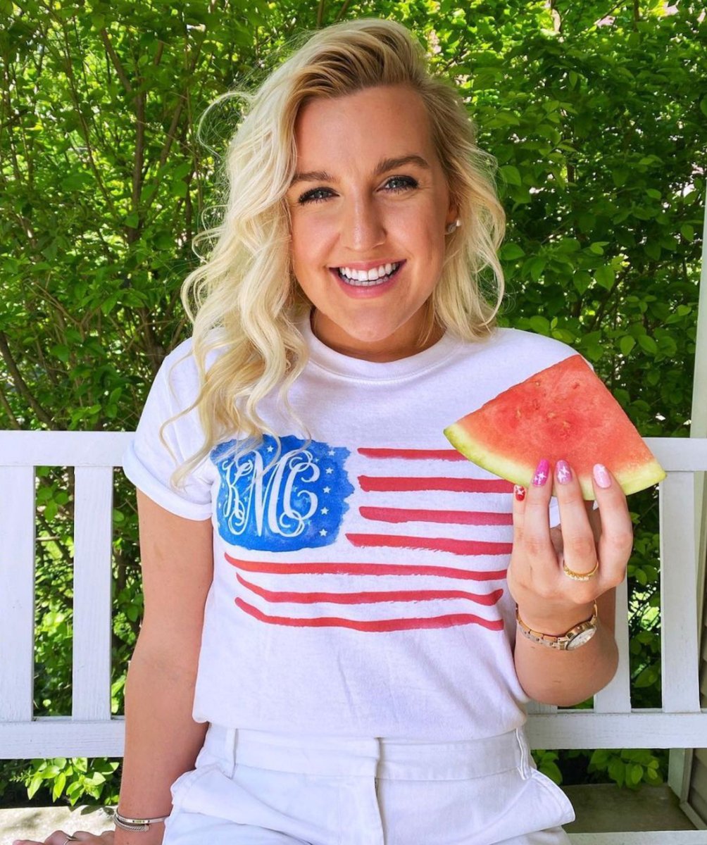 Monogrammed 'Watercolor American Flag' Basic T-Shirt - United Monograms