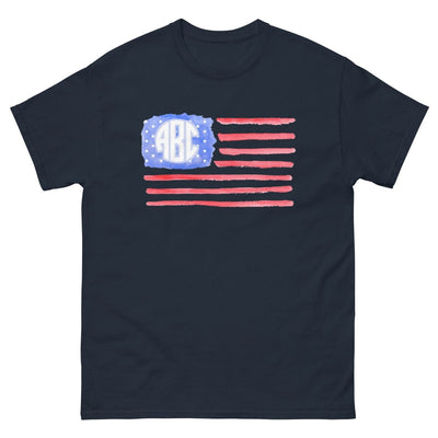 Monogrammed 'Watercolor American Flag' Basic T-Shirt - United Monograms