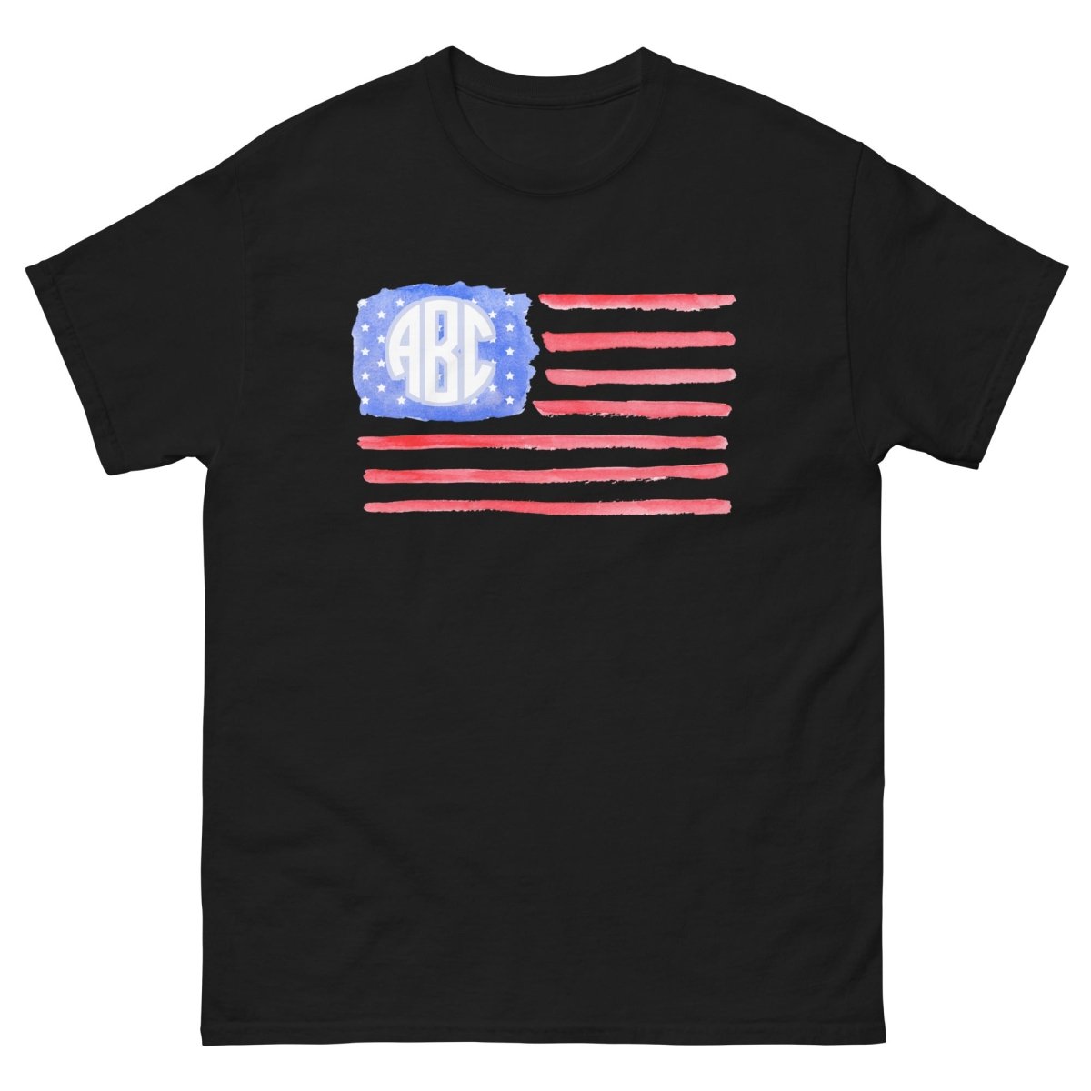 Monogrammed 'Watercolor American Flag' Basic T-Shirt - United Monograms