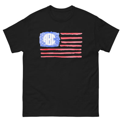 Monogrammed 'Watercolor American Flag' Basic T-Shirt - United Monograms