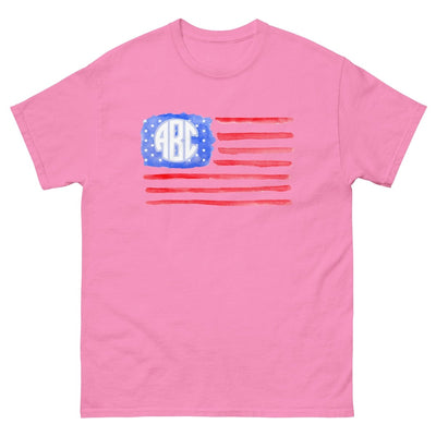 Monogrammed 'Watercolor American Flag' Basic T-Shirt - United Monograms