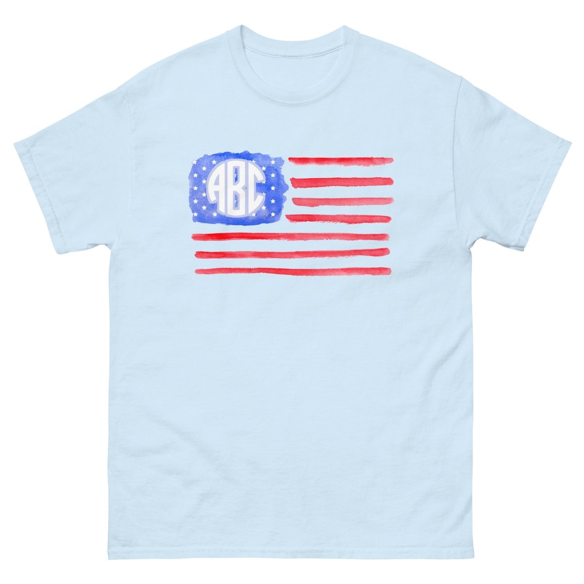Monogrammed 'Watercolor American Flag' Basic T-Shirt - United Monograms