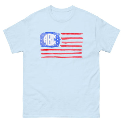 Monogrammed 'Watercolor American Flag' Basic T-Shirt - United Monograms