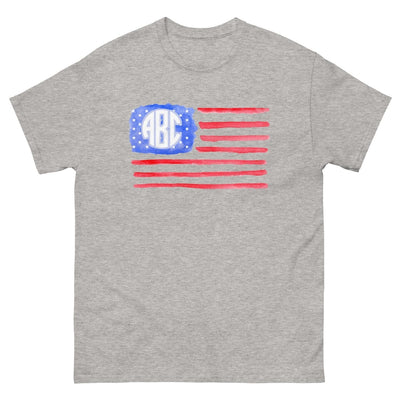 Monogrammed 'Watercolor American Flag' Basic T-Shirt - United Monograms