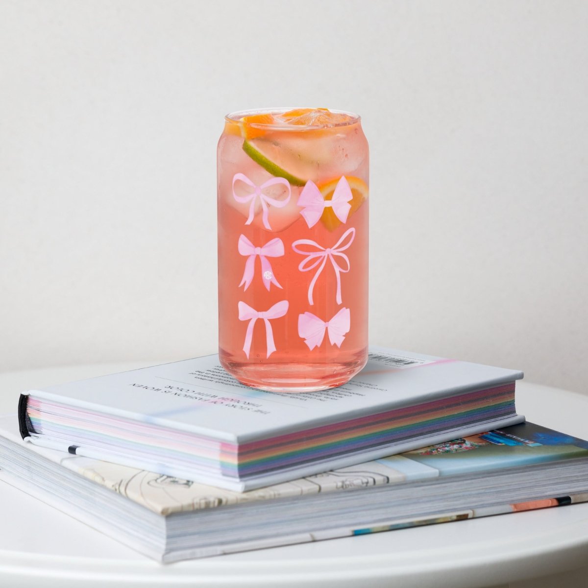 Monogrammed 'Watercolor Bows' Glass Can - United Monograms