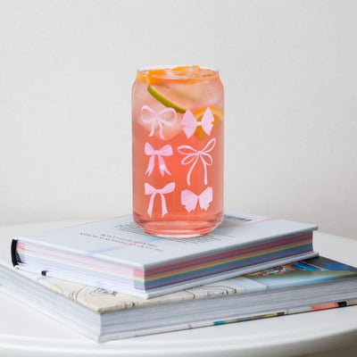 Monogrammed 'Watercolor Bows' Glass Can - United Monograms
