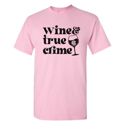 Monogrammed 'Wine & True Crime' Basic T-Shirt - United Monograms