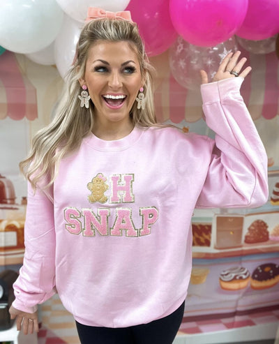 'Oh Snap' Letter Patch Crewneck Sweatshirt - United Monograms