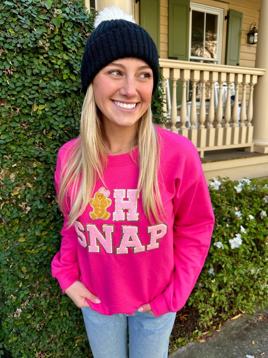 'Oh Snap' Letter Patch Crewneck Sweatshirt - United Monograms