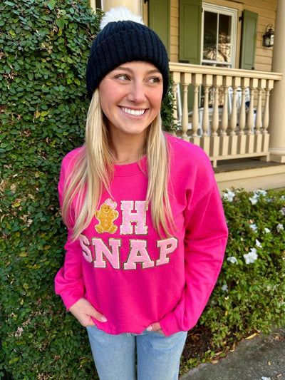 'Oh Snap' Letter Patch Crewneck Sweatshirt - United Monograms