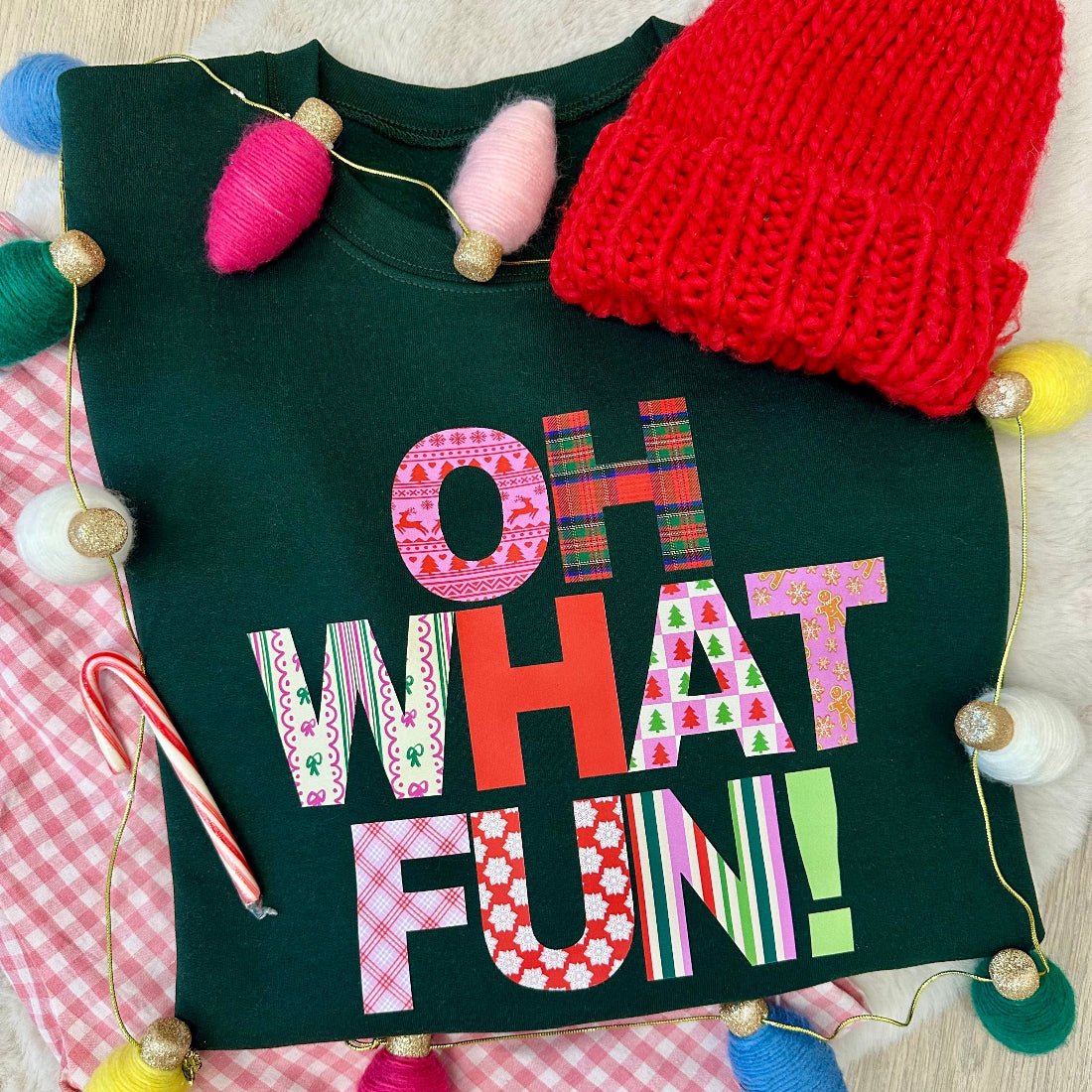 'Oh What Fun!' Colorful Christmas Crewneck - United Monograms