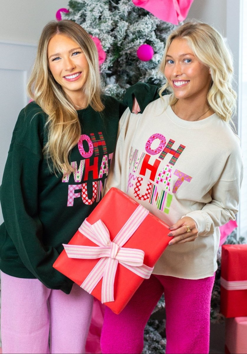 'Oh What Fun!' Colorful Christmas Crewneck - United Monograms