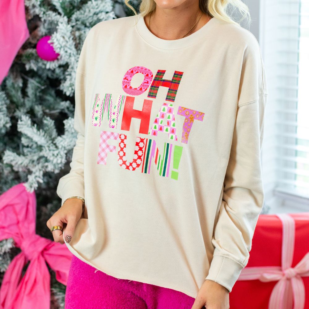'Oh What Fun!' Colorful Christmas Raw Edge Crew - United Monograms