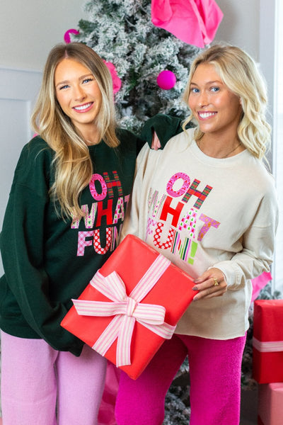 'Oh What Fun!' Colorful Christmas Raw Edge Crew - United Monograms
