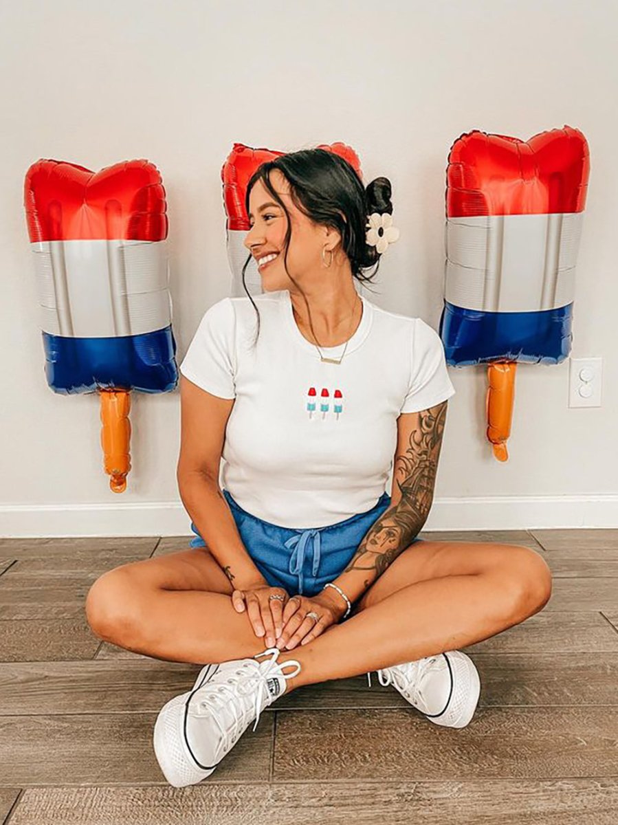 'Patriotic Popsicles' Embroidered Ribbed Tee - United Monograms