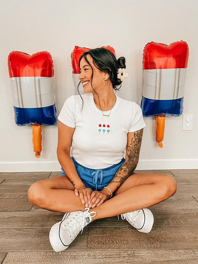 'Patriotic Popsicles' Embroidered Ribbed Tee - United Monograms