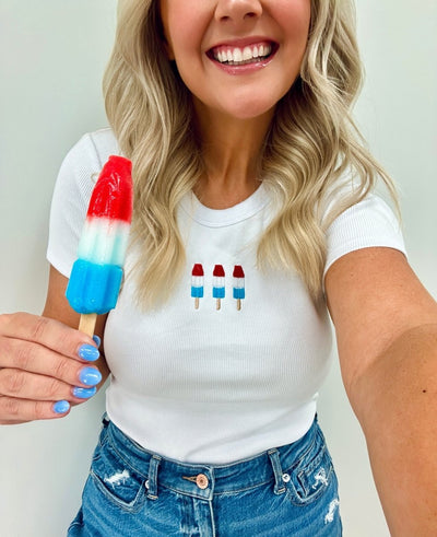 'Patriotic Popsicles' Embroidered Ribbed Tee - United Monograms