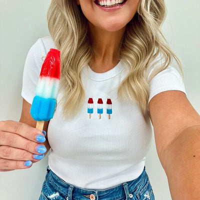 'Patriotic Popsicles' Embroidered Ribbed Tee - United Monograms