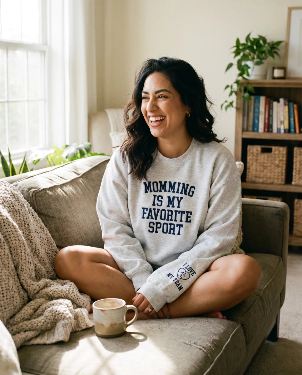 Personalized Sleeve 'Momming Is My Favorite Sport' Embroidered Crew ...