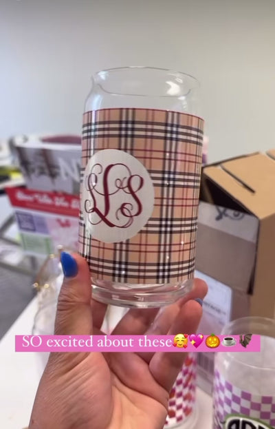 Monogrammed Pumpkin Check Glass Can