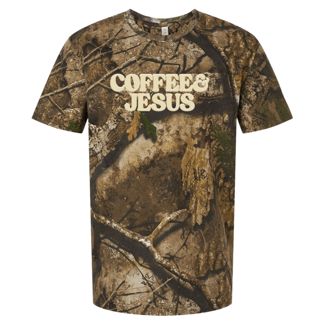 PUFF 'Coffee & Jesus' Realtree Camo/Leopard T-Shirt - United Monograms