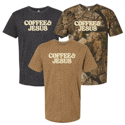 PUFF 'Coffee & Jesus' Realtree Camo/Leopard T-Shirt - United Monograms