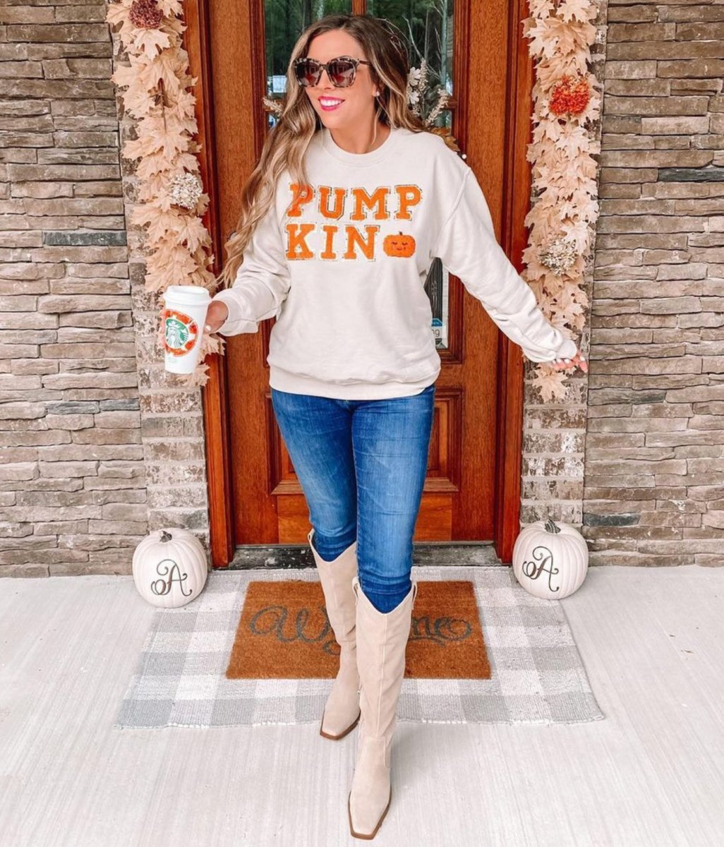 Pumpkin Letter Patch Crewneck Sweatshirt - United Monograms