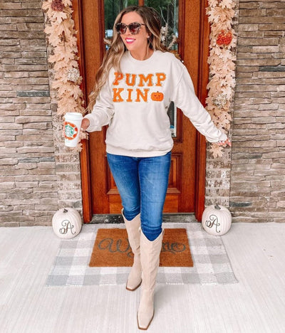 Pumpkin Letter Patch Crewneck Sweatshirt - United Monograms