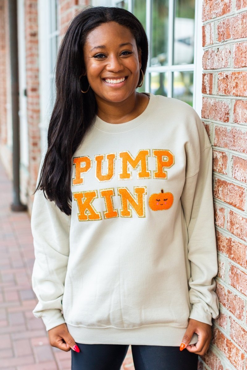 Pumpkin Letter Patch Crewneck Sweatshirt - United Monograms