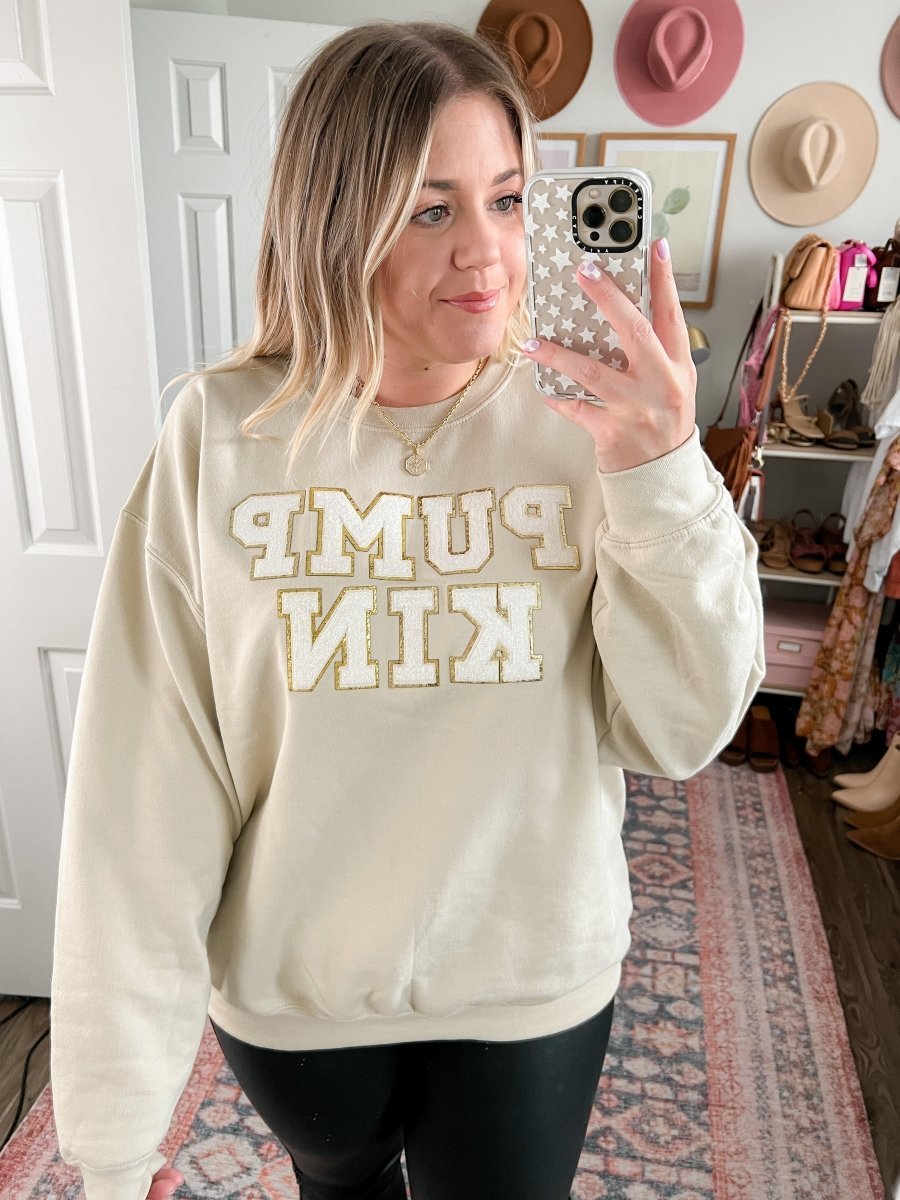 Pumpkin Letter Patch Crewneck Sweatshirt - United Monograms