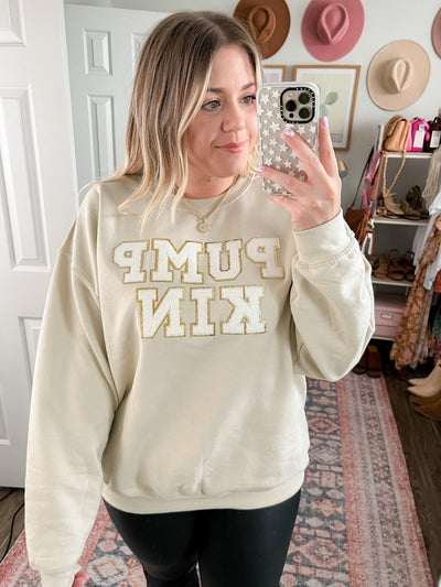 Pumpkin Letter Patch Crewneck Sweatshirt - United Monograms