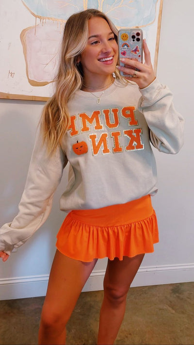 Pumpkin Letter Patch Crewneck Sweatshirt - United Monograms