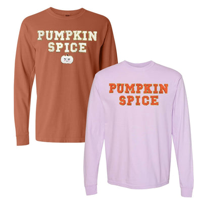 Pumpkin Spice Letter Patch Comfort Colors Long Sleeve T-Shirt - United Monograms