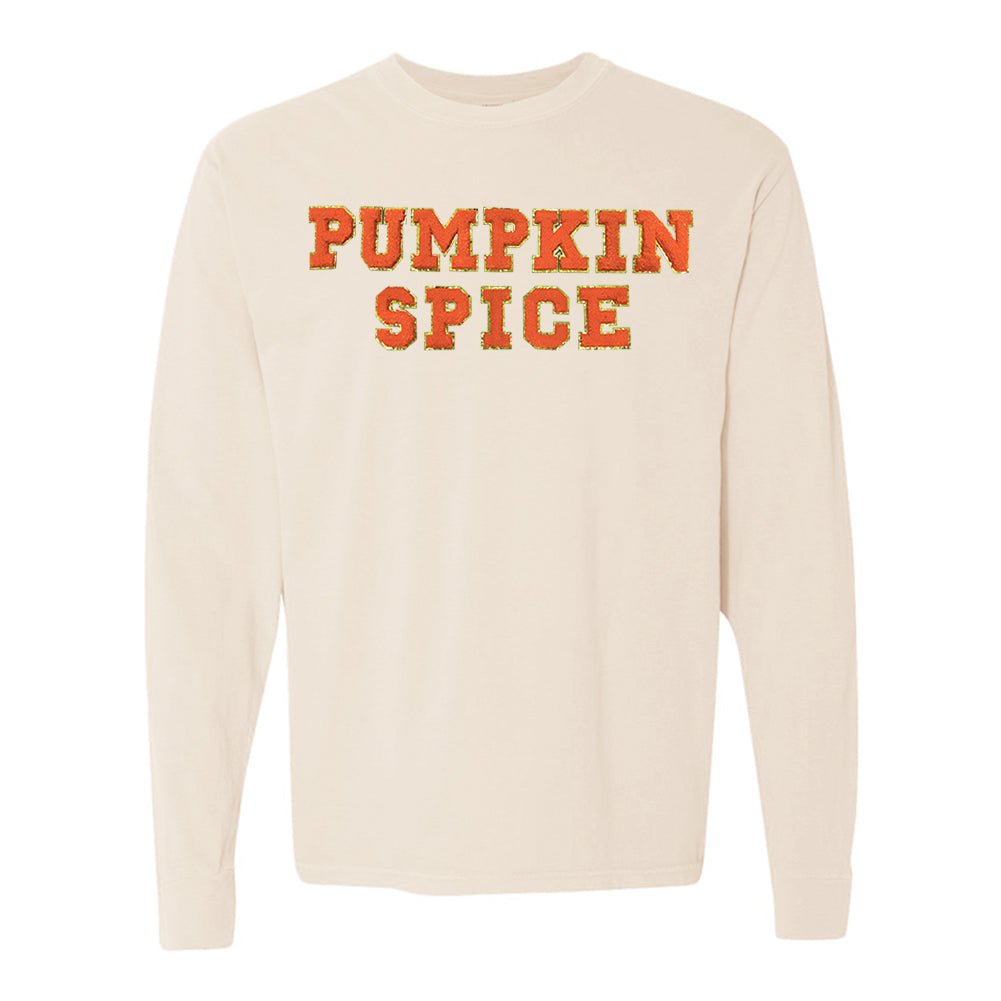 Pumpkin Spice Letter Patch Comfort Colors Long Sleeve T-Shirt - United Monograms