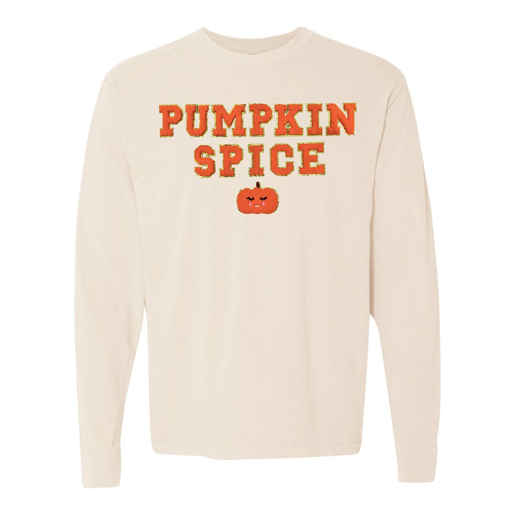 Pumpkin Spice Letter Patch Comfort Colors Long Sleeve T-Shirt - United Monograms