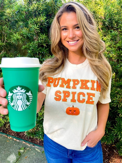Pumpkin Spice Letter Patch Comfort Colors T - Shirt - United Monograms