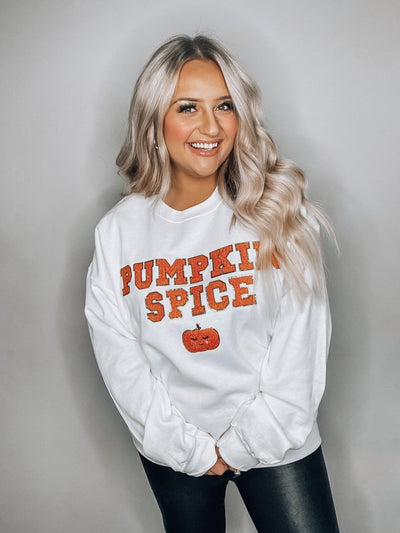 Pumpkin Spice Letter Patch Crewneck Sweatshirt - United Monograms
