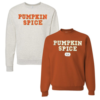 Pumpkin Spice Letter Patch Crewneck Sweatshirt - United Monograms