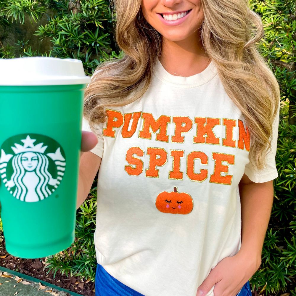 Pumpkin Spice Letter Patch T-Shirt - United Monograms