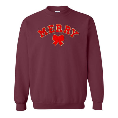 Red Merry Letter Patch Crewneck Sweatshirt - United Monograms