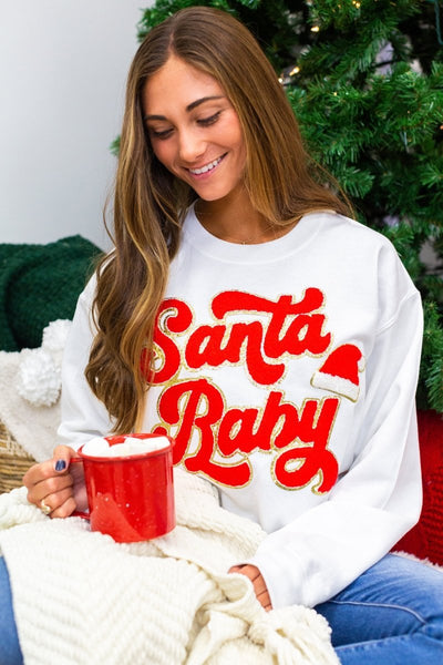 Santa Baby Letter Patch Crewneck Sweatshirt - United Monograms